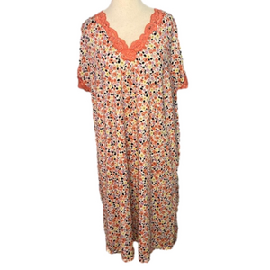 Secret Treasures Short Sleeve Nightgown Pockets Floral Coral White M